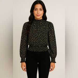 Lost + Wander Leopard Print Blouse Black Yellow Size XS NWT Chic Top